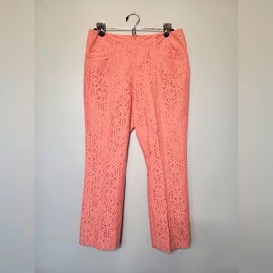 Corey Lynn Calter Anthropologie Youghal Coral Pink Lace Cropped Pants SZ 6